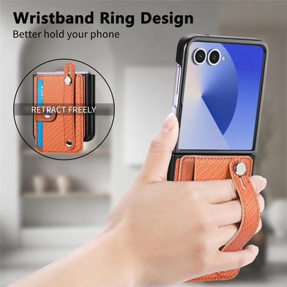 For Galaxy Z Flip8 5G Wristband Kickstand Card Wallet Back Cover Phone Case - Brown - SYA002604104E