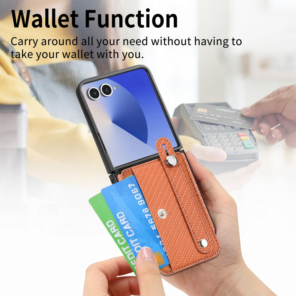 For Galaxy Z Flip8 5G Wristband Kickstand Card Wallet Back Cover Phone Case - Brown - SYA002604104E