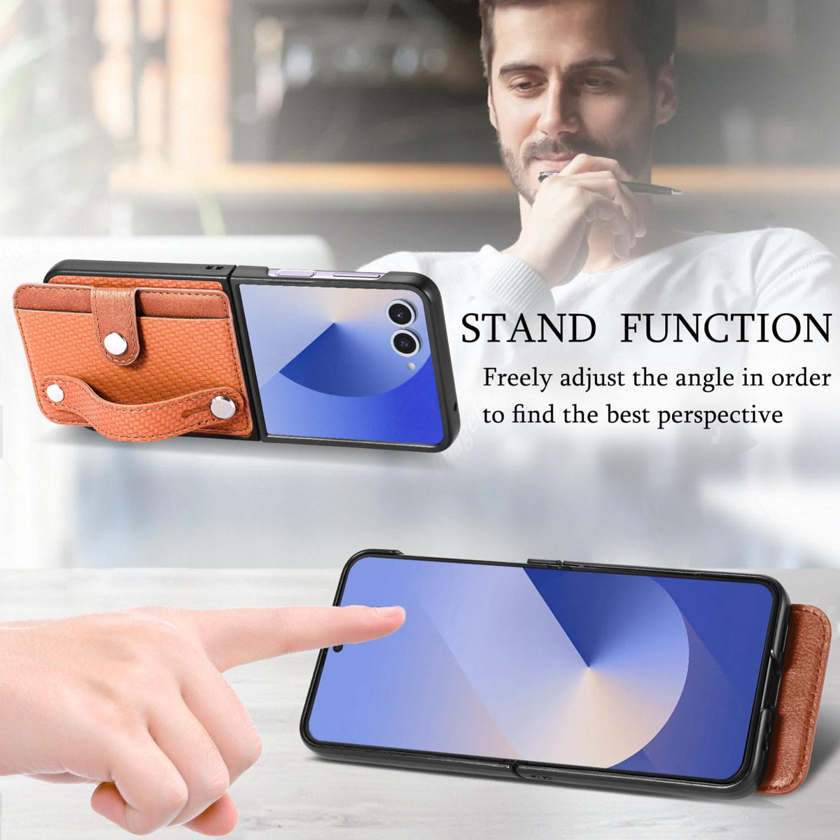 For Galaxy Z Flip8 5G Wristband Kickstand Card Wallet Back Cover Phone Case - Brown - SYA002604104E
