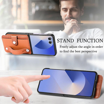 For Galaxy Z Flip8 5G Wristband Kickstand Card Wallet Back Cover Phone Case - Brown - SYA002604104E