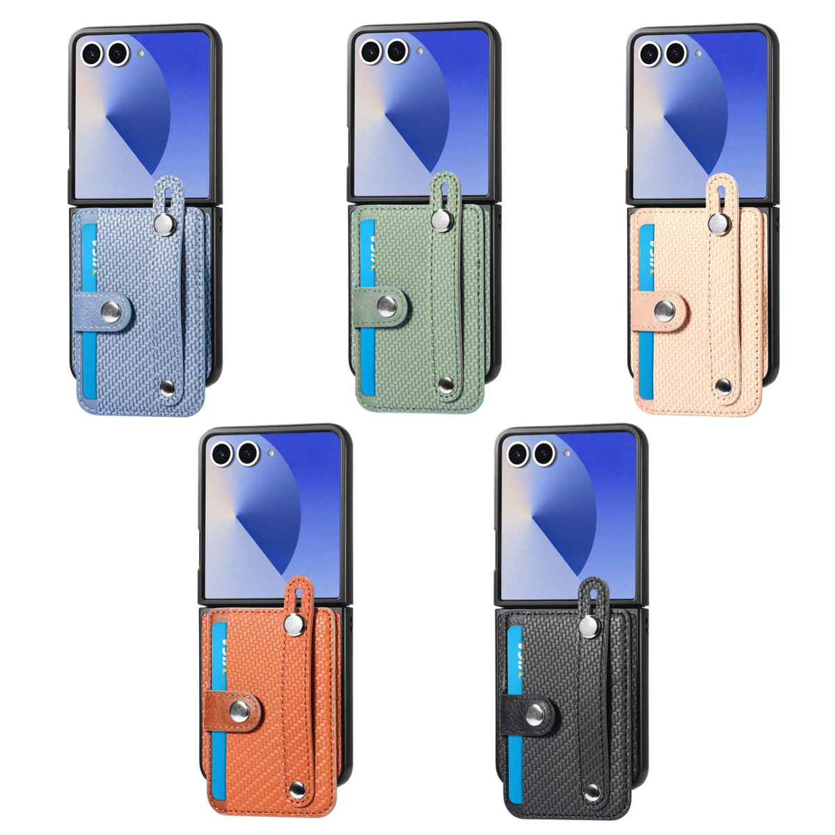For Galaxy Z Flip8 5G Wristband Kickstand Card Wallet Back Cover Phone Case - Black - SYA002604104A