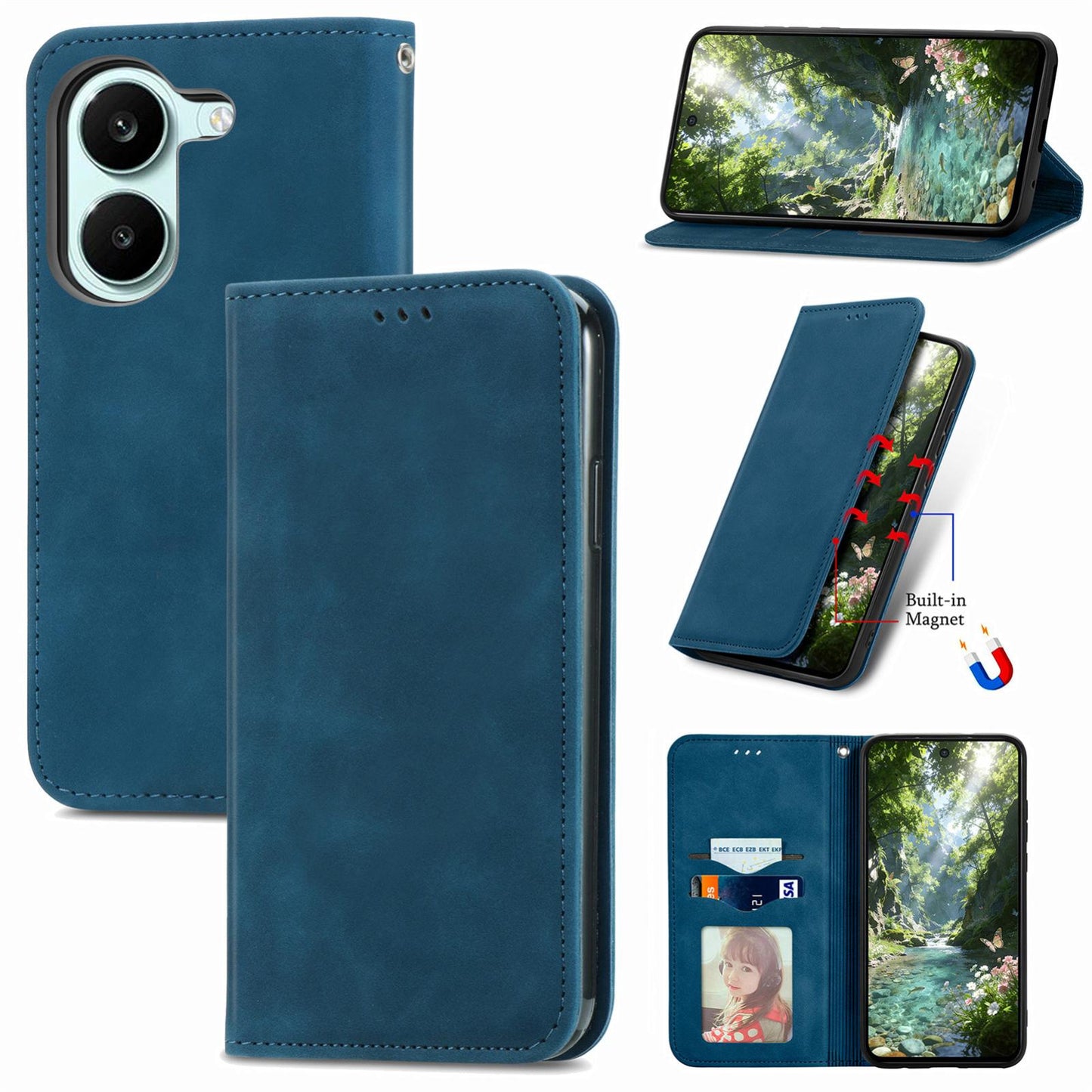 For Honor Play 80 Pus 5G Retro Skin Feel Magnetic Flip Leather Phone Case(Blue)