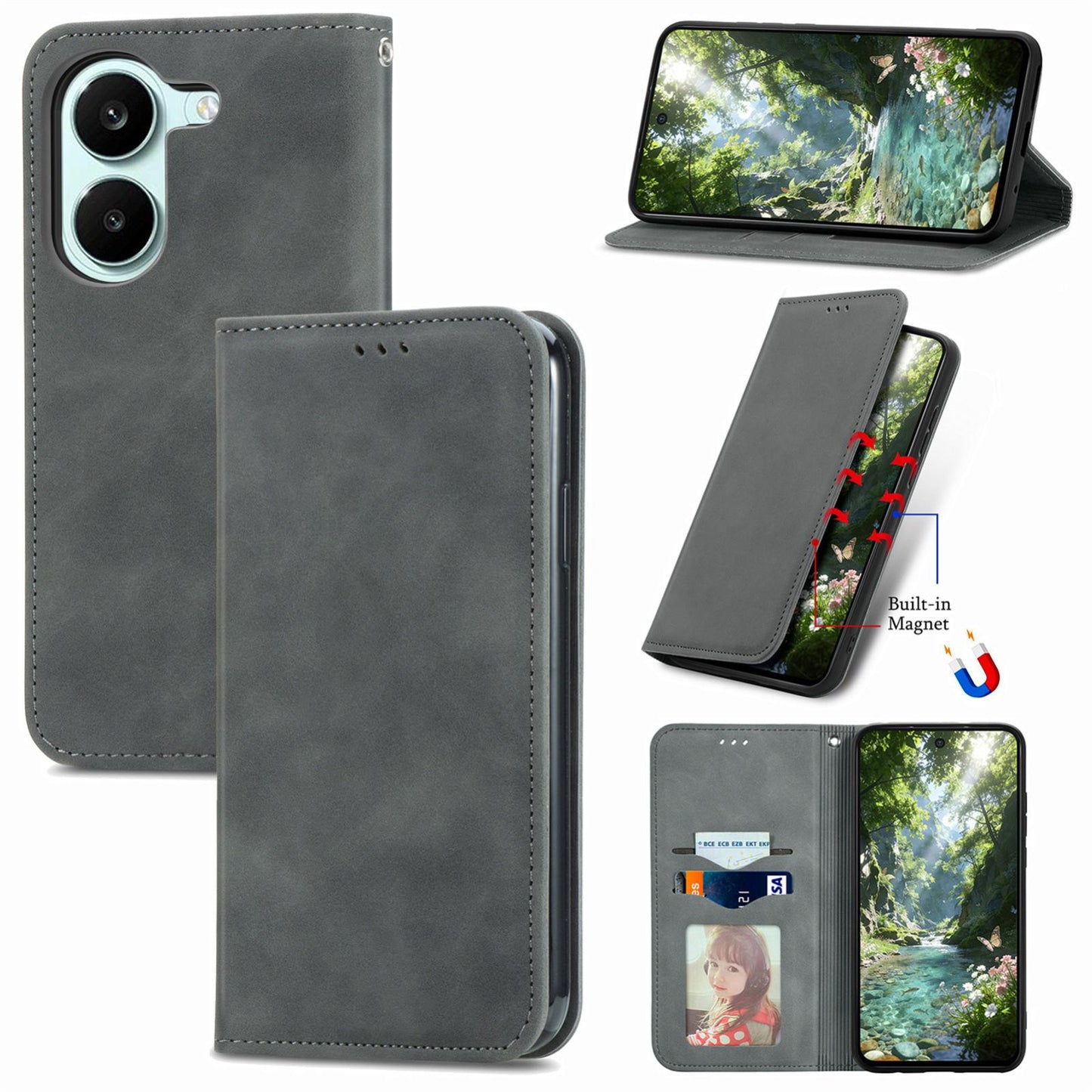 For Honor Play 80 Pus 5G Retro Skin Feel Magnetic Flip Leather Phone Case(Gray)