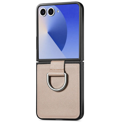 For Galaxy Z Flip8 5G Litchi Texture Leather Ring Phone Case - Gray - SYA002649603A