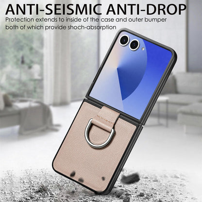 For Galaxy Z Flip8 5G Litchi Texture Leather Ring Phone Case - Gray - SYA002649603A