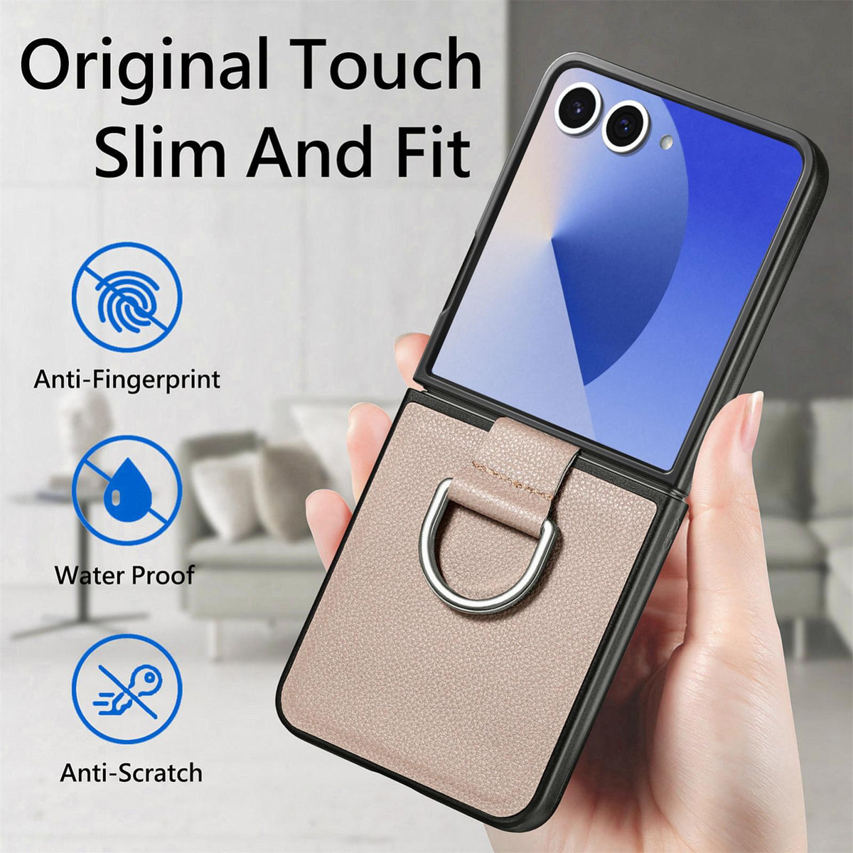 For Galaxy Z Flip8 5G Litchi Texture Leather Ring Phone Case - Gray - SYA002649603A