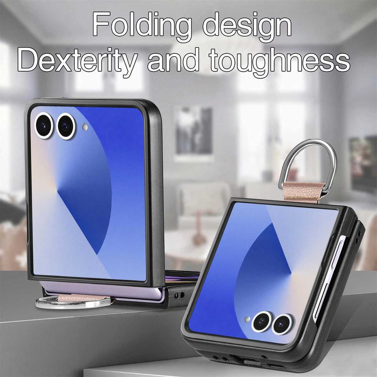 For Galaxy Z Flip8 5G Litchi Texture Leather Ring Phone Case - Gray - SYA002649603A
