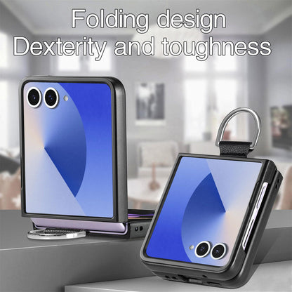 For Galaxy Z Flip8 5G Litchi Texture Leather Ring Phone Case - Black - SYA002649603B
