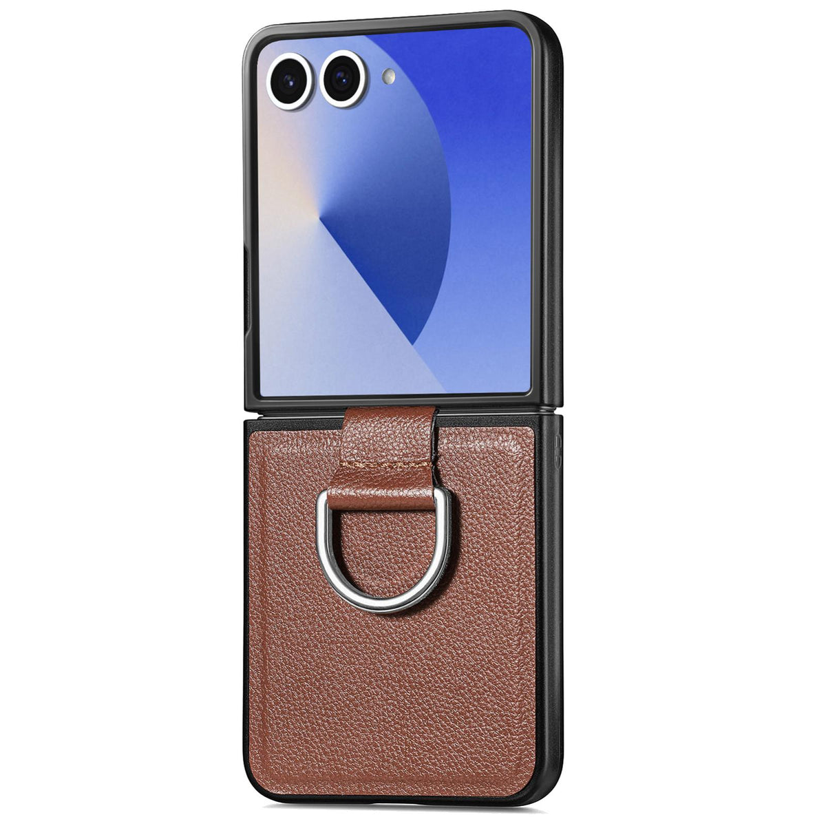 For Galaxy Z Flip8 5G Litchi Texture Leather Ring Phone Case - Brown - SYA002649603C