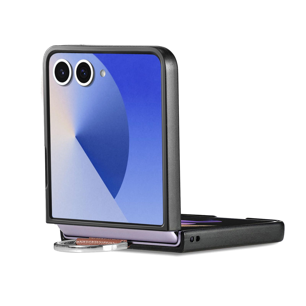 For Galaxy Z Flip8 5G Litchi Texture Leather Ring Phone Case - Brown - SYA002649603C