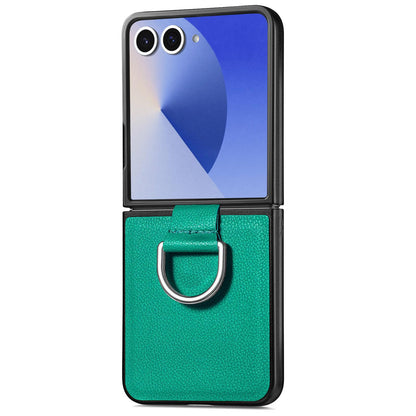 For Galaxy Z Flip8 5G Litchi Texture Leather Ring Phone Case - Green - SYA002649603D