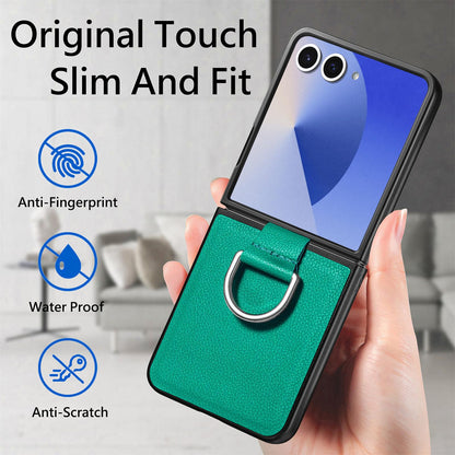 For Galaxy Z Flip8 5G Litchi Texture Leather Ring Phone Case - Green - SYA002649603D