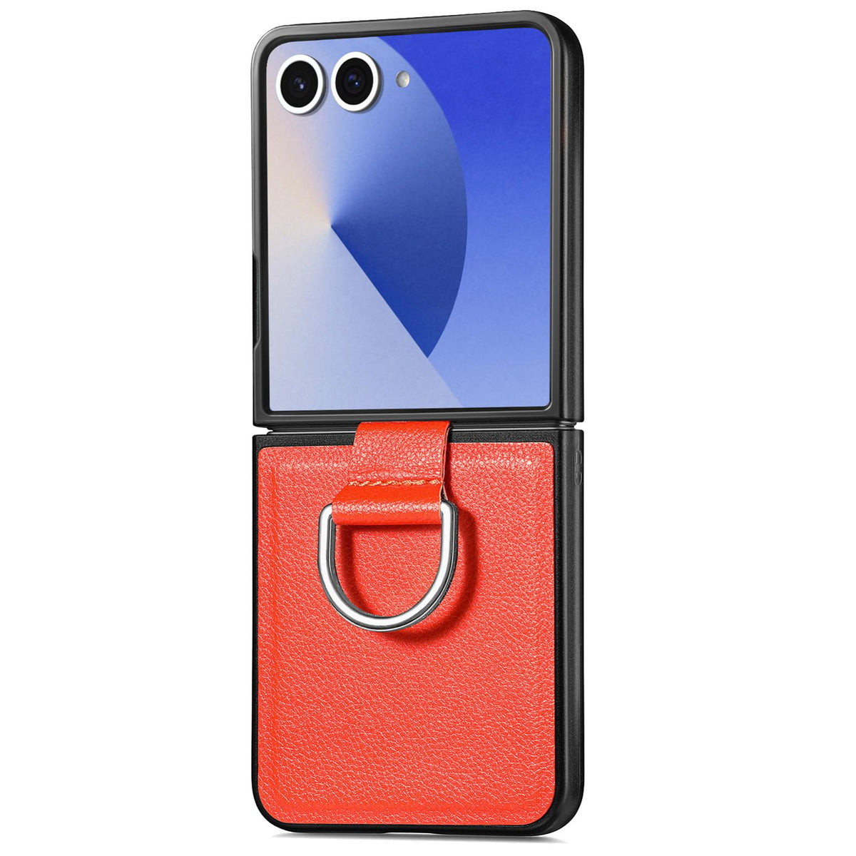 For Galaxy Z Flip8 5G Litchi Texture Leather Ring Phone Case - Orange - SYA002649603E