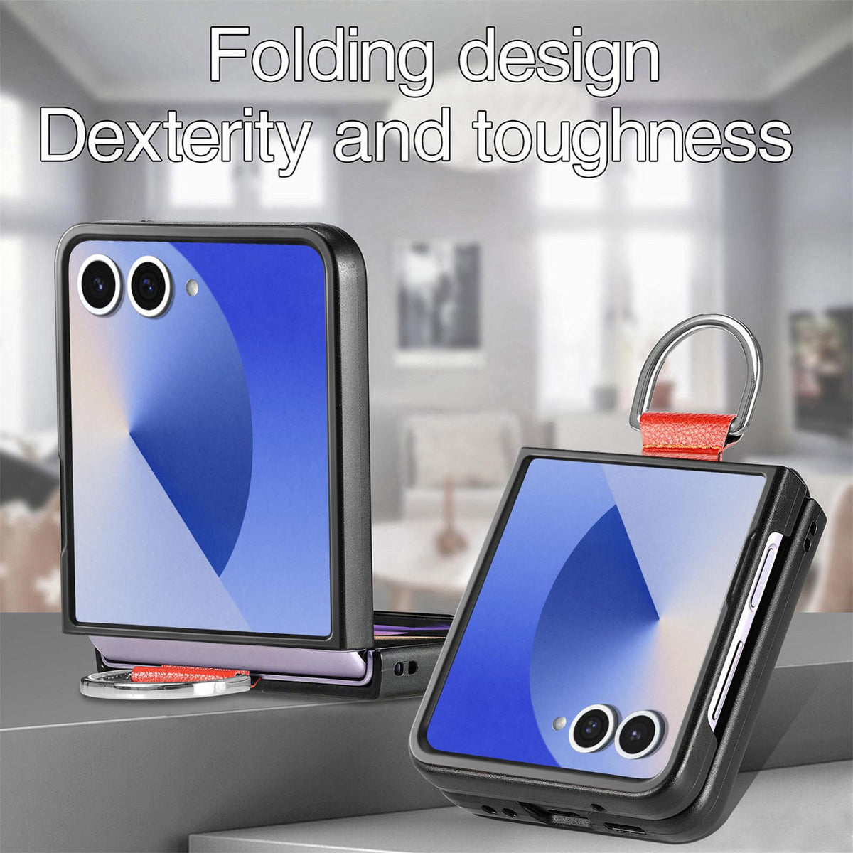 For Galaxy Z Flip8 5G Litchi Texture Leather Ring Phone Case - Orange - SYA002649603E