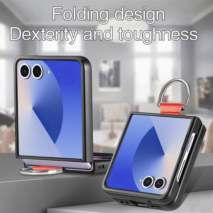 For Galaxy Z Flip8 5G Litchi Texture Leather Ring Phone Case - Orange - SYA002649603E