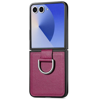 For Galaxy Z Flip8 5G Litchi Texture Leather Ring Phone Case - Purple - SYA002649603F