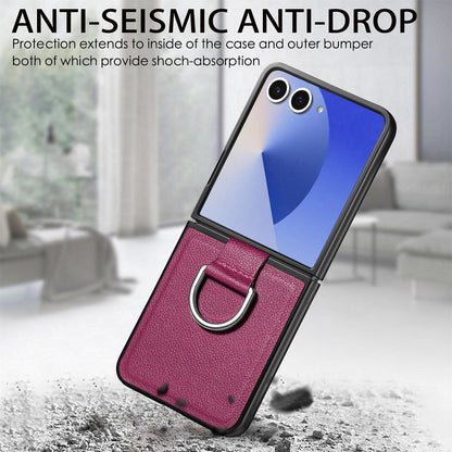 For Galaxy Z Flip8 5G Litchi Texture Leather Ring Phone Case - Purple - SYA002649603F
