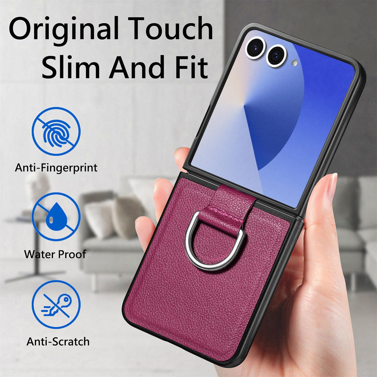 For Galaxy Z Flip8 5G Litchi Texture Leather Ring Phone Case - Purple - SYA002649603F