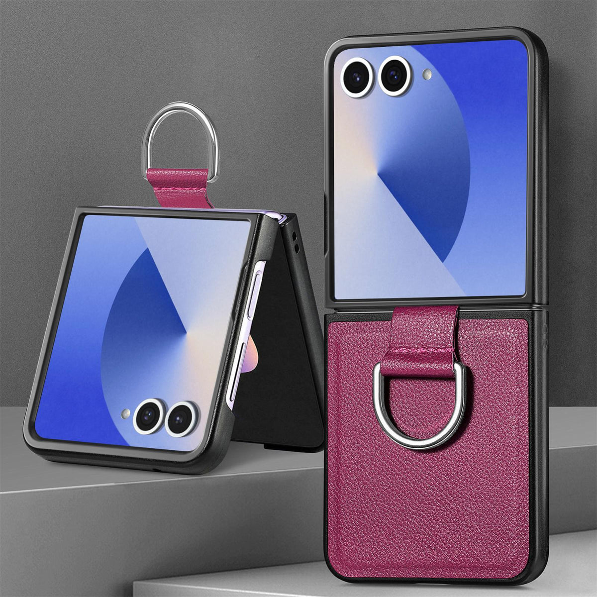 For Galaxy Z Flip8 5G Litchi Texture Leather Ring Phone Case - Purple - SYA002649603F