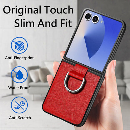 For Galaxy Z Flip8 5G Litchi Texture Leather Ring Phone Case - Red - SYA002649603G