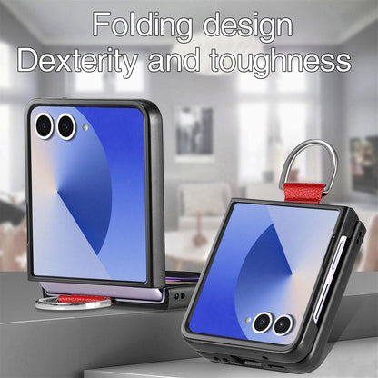 For Galaxy Z Flip8 5G Litchi Texture Leather Ring Phone Case - Red - SYA002649603G
