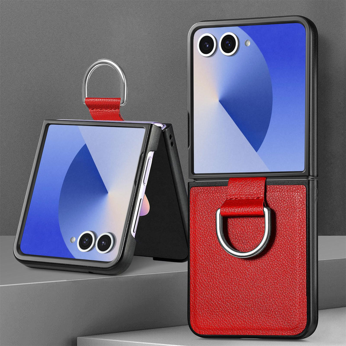 For Galaxy Z Flip8 5G Litchi Texture Leather Ring Phone Case - Red - SYA002649603G