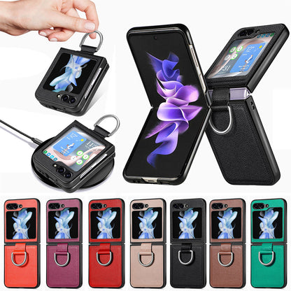 For Galaxy Z Flip8 5G Litchi Texture Leather Ring Phone Case - Black - SYA002649603B