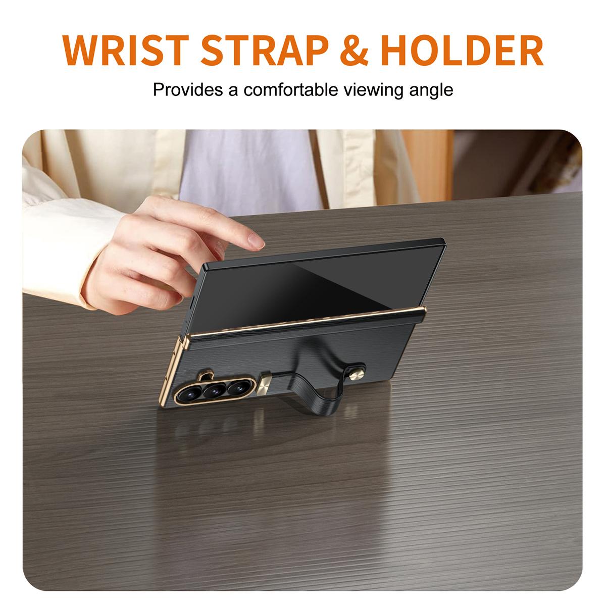 For Galaxy Z Fold8 Ultra 5G Retractable Wrist Strap Invisible Stand Phone Case - Black - SYA002653106A
