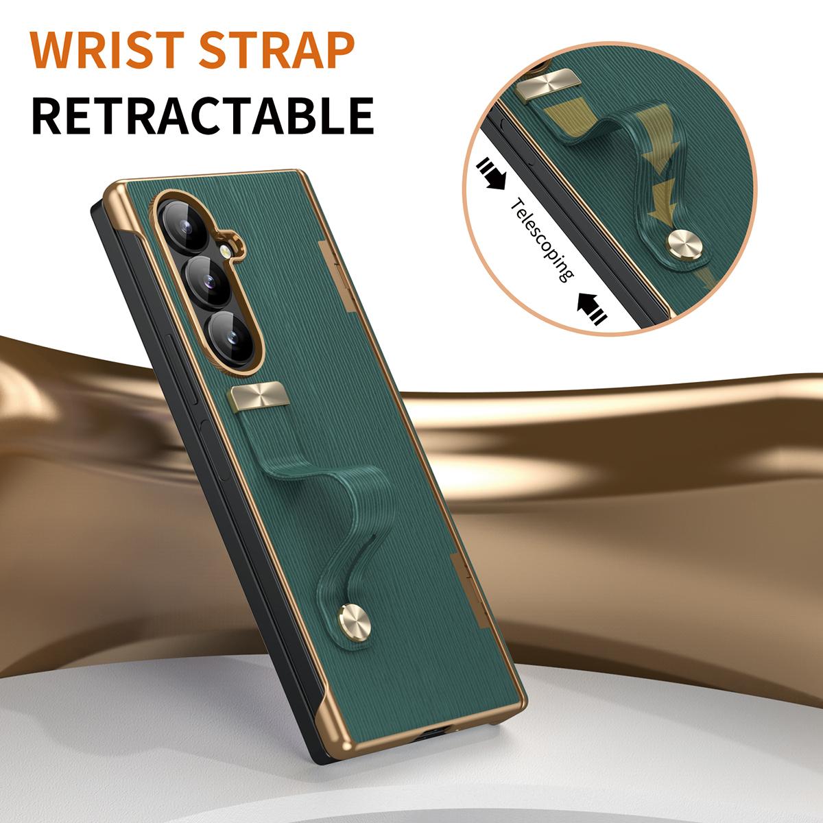 For Galaxy Z Fold8 Ultra 5G Retractable Wrist Strap Invisible Stand Phone Case - Green - SYA002653106B