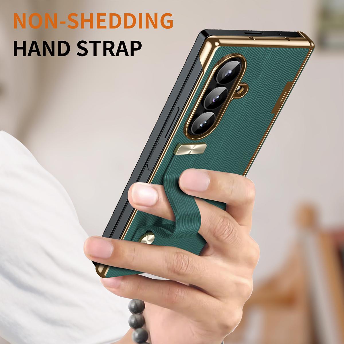 For Galaxy Z Fold8 Ultra 5G Retractable Wrist Strap Invisible Stand Phone Case - Green - SYA002653106B