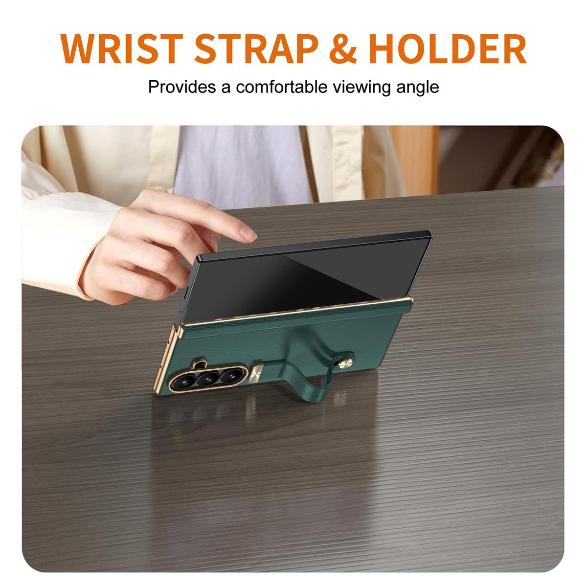 For Galaxy Z Fold8 Ultra 5G Retractable Wrist Strap Invisible Stand Phone Case - Green - SYA002653106B
