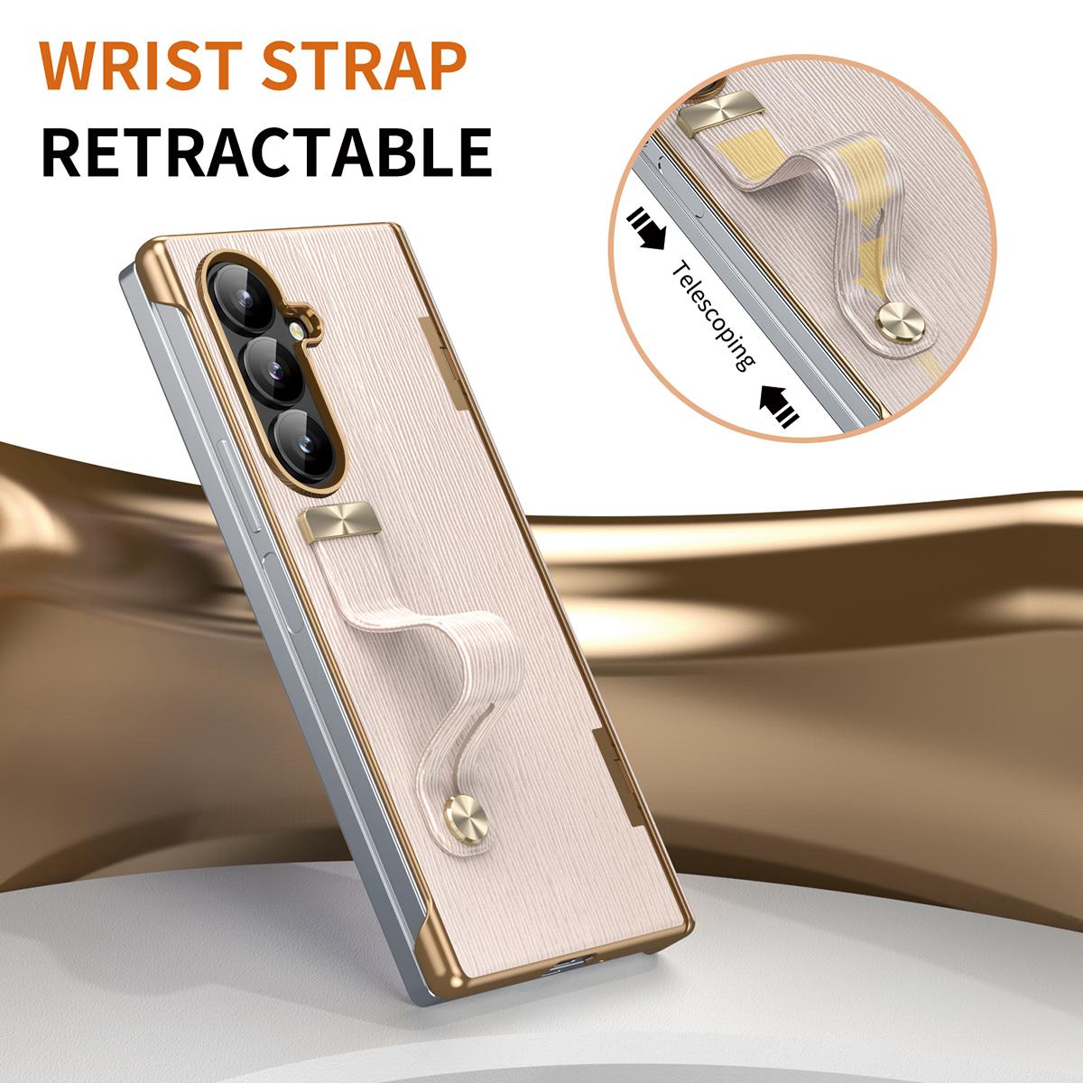 For Galaxy Z Fold8 Ultra 5G Retractable Wrist Strap Invisible Stand Phone Case - Pink - SYA002653106C