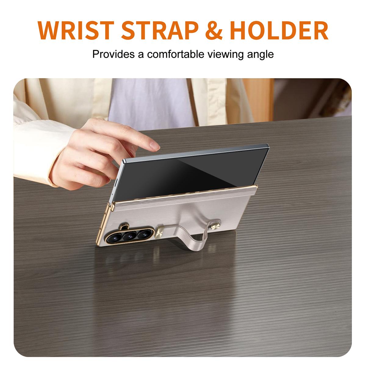 For Galaxy Z Fold8 Ultra 5G Retractable Wrist Strap Invisible Stand Phone Case - Pink - SYA002653106C