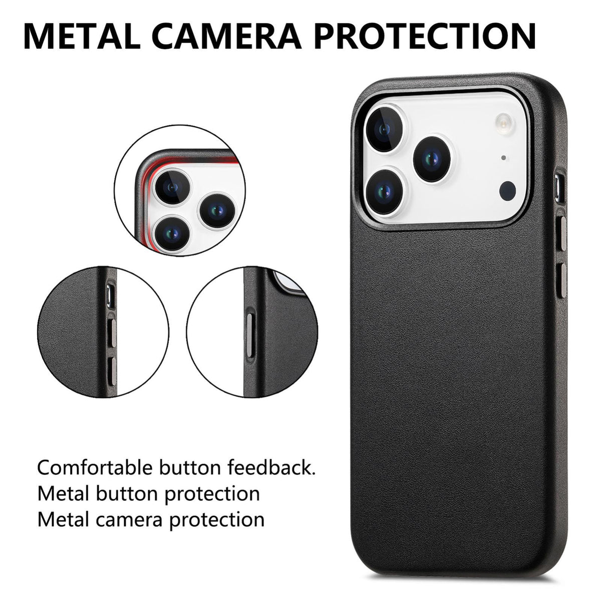 For  iPhone 18 Pro Electroplated Metal Button MagSafe Phone Case - Black - SYA002680420C