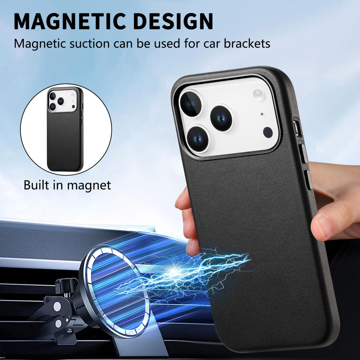 For  iPhone 18 Pro Electroplated Metal Button MagSafe Phone Case - Black - SYA002680420C
