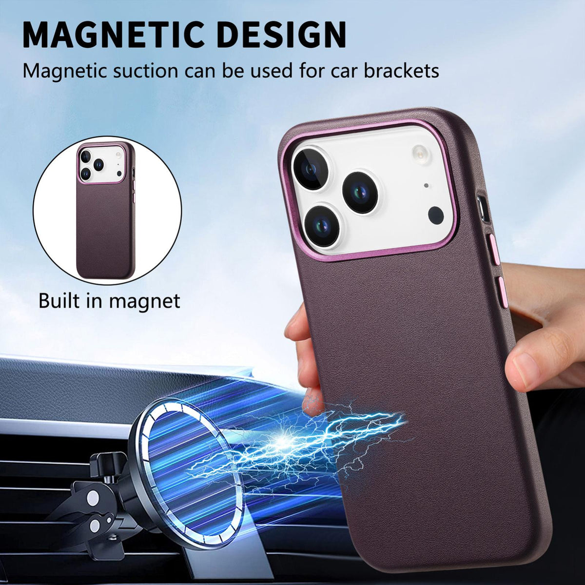 For  iPhone 18 Pro Electroplated Metal Button MagSafe Phone Case - Purple - SYA002680420E