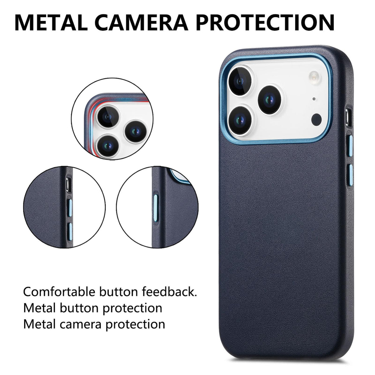 For  iPhone 18 Pro Electroplated Metal Button MagSafe Phone Case - Dark Blue - SYA002680420F
