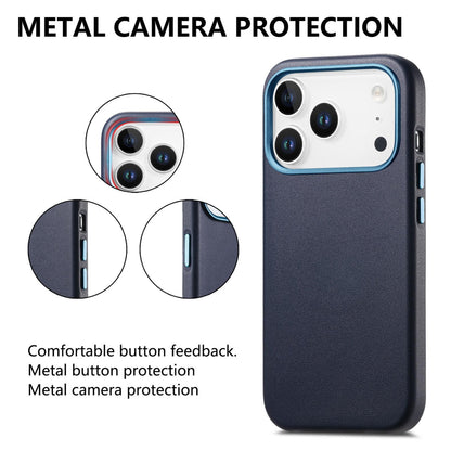For  iPhone 18 Pro Electroplated Metal Button MagSafe Phone Case - Dark Blue - SYA002680420F