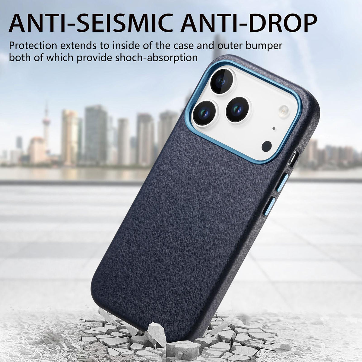 For  iPhone 18 Pro Electroplated Metal Button MagSafe Phone Case - Dark Blue - SYA002680420F