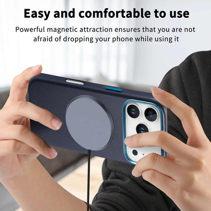 For  iPhone 18 Pro Electroplated Metal Button MagSafe Phone Case - Dark Blue - SYA002680420F
