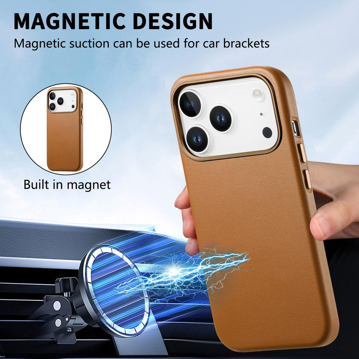 For  iPhone 18 Pro Electroplated Metal Button MagSafe Phone Case - Brown - SYA002680420G
