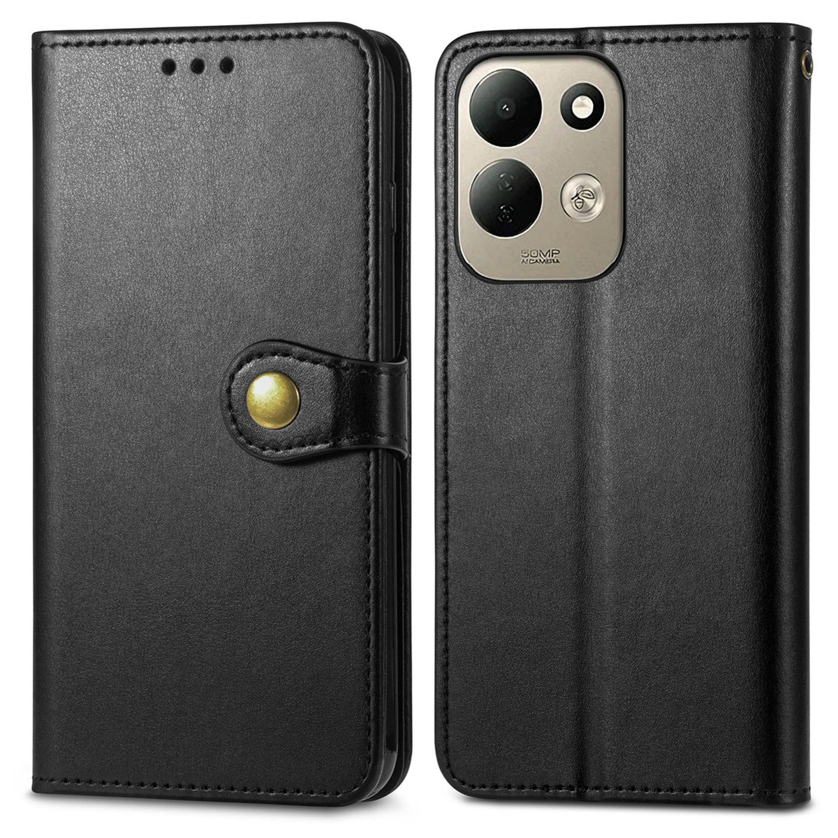 For Xiaomi Poco C95 Pro Retro Solid Color Buckle Leather Phone Case - Black - SYA002735303A