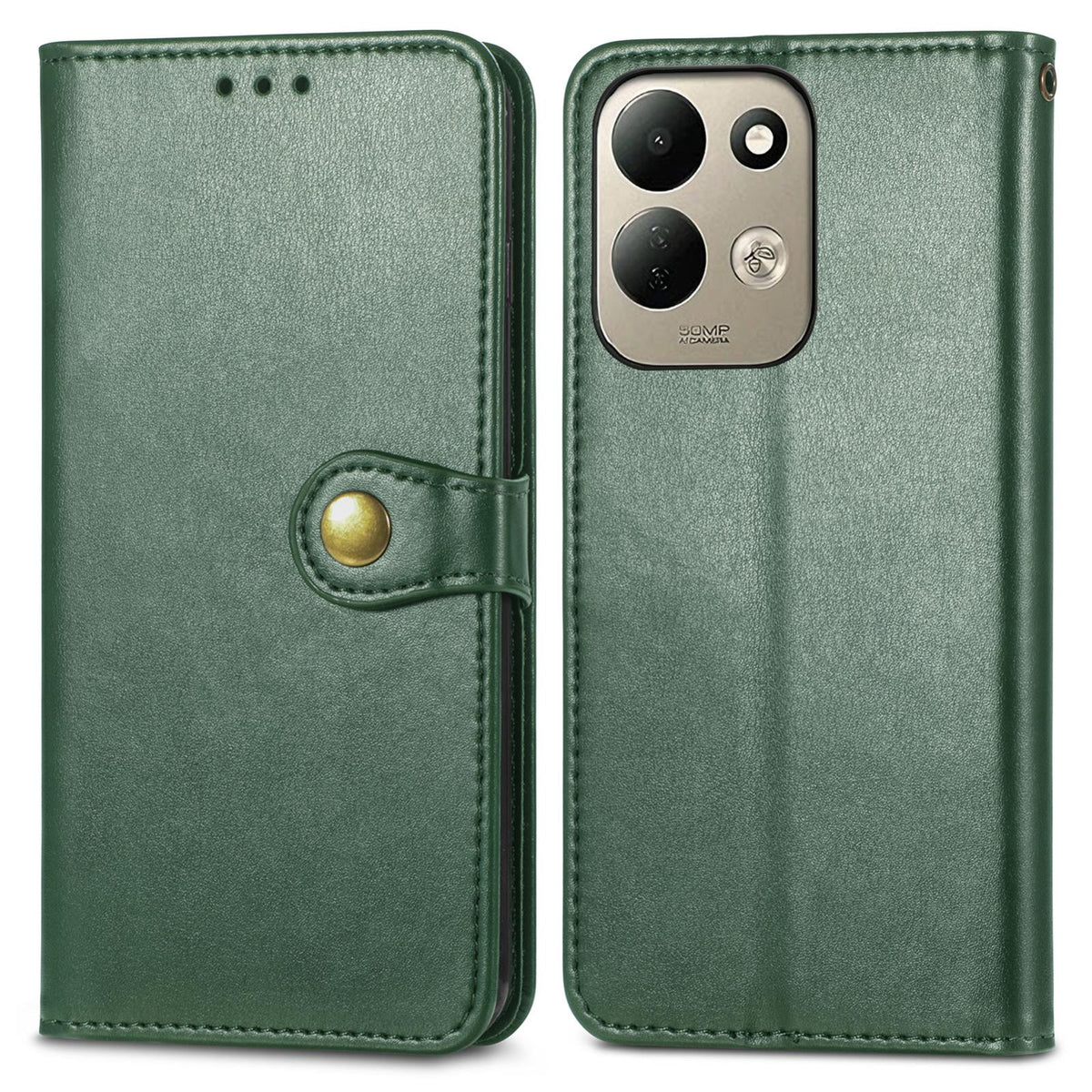 For Xiaomi Poco C95 Pro Retro Solid Color Buckle Leather Phone Case - Green - SYA002735303B