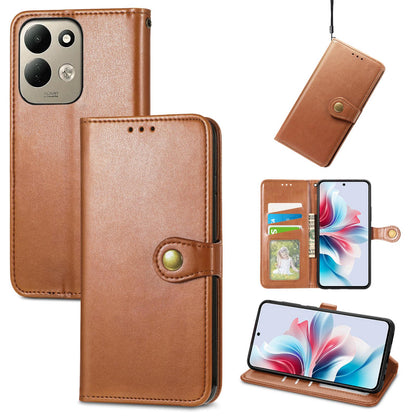For Xiaomi Poco C95 Pro Retro Solid Color Buckle Leather Phone Case - Brown - SYA002735303C