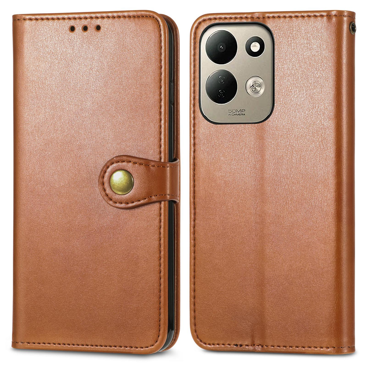 For Xiaomi Poco C95 Pro Retro Solid Color Buckle Leather Phone Case - Brown - SYA002735303C