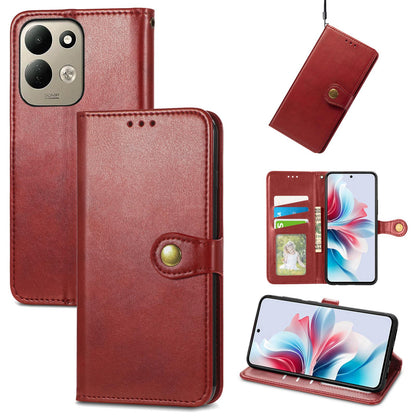 For Xiaomi Poco C95 Pro Retro Solid Color Buckle Leather Phone Case - Red - SYA002735303D