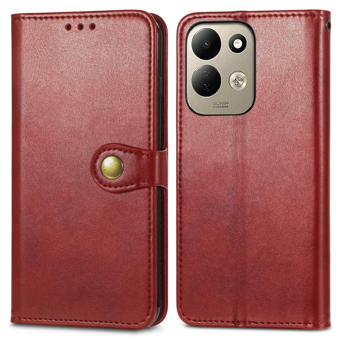 For Xiaomi Poco C95 Pro Retro Solid Color Buckle Leather Phone Case - Red - SYA002735303D