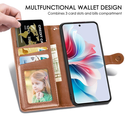For Xiaomi Poco C95 Pro Retro Solid Color Buckle Leather Phone Case - Red - SYA002735303D