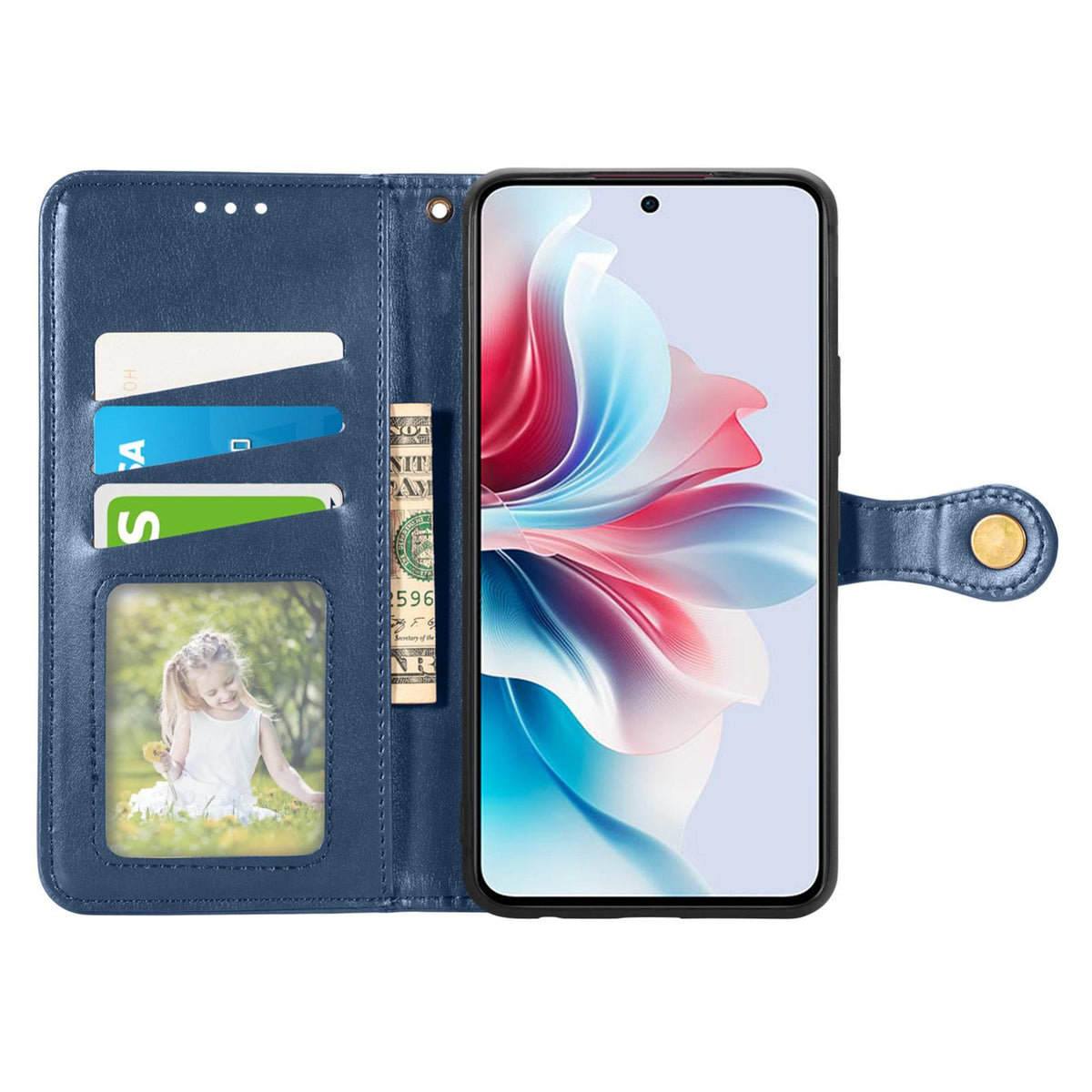 For Xiaomi Poco C95 Pro Retro Solid Color Buckle Leather Phone Case - Blue - SYA002735303E