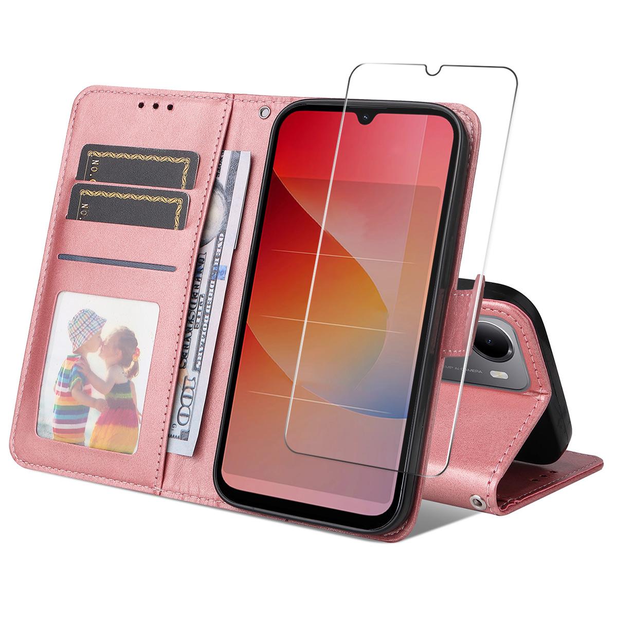 For Redmi 15a 5G ENKAY Card Wallet Calf Texture Leather Phone Case with Screen Film(Pink)